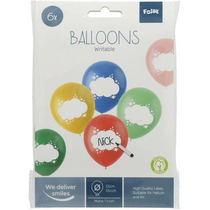 Ballonnen Schrijfbaar Gekleurd 33cm 6st van Folat koop je bij Partywinkel