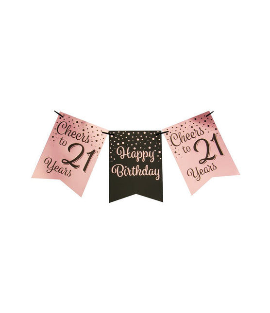 Banner 21 Jaar Roze Zwart 6m van Paper Dreams koop je bij Partywinkel