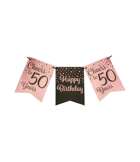 Banner 50 Jaar Roze Zwart 6m van Paper Dreams koop je bij Partywinkel