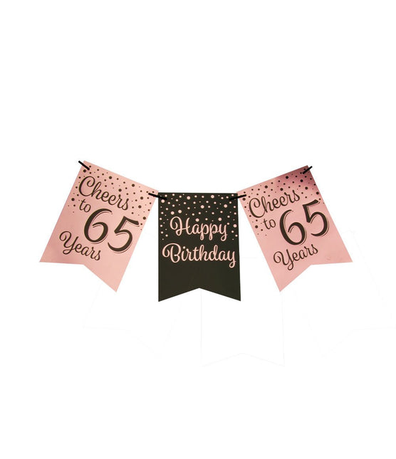 Banner 65 Jaar Roze Zwart 6m van Paper Dreams koop je bij Partywinkel