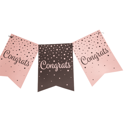 Banner Congrats Roze Zwart 6m van Paper Dreams koop je bij Partywinkel