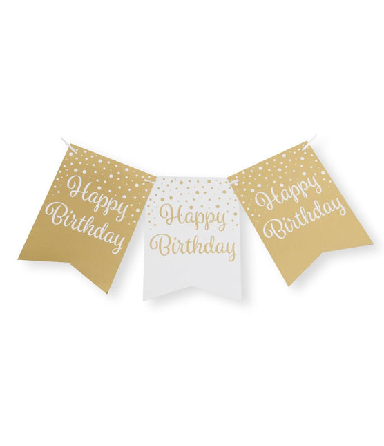 Banner Happy Birthday Goud Wit 6m van Paper Dreams koop je bij Partywinkel