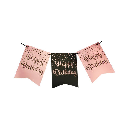 Banner Happy Birthday Roze Zwart 6m van Paper Dreams koop je bij Partywinkel