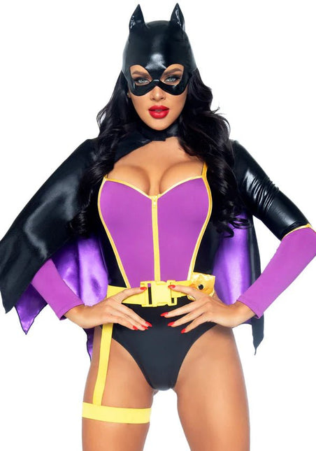 Batgirl Kostuum Zwart Paars Dames Bodysuit Leg Avenue - Partywinkel - 714718557281