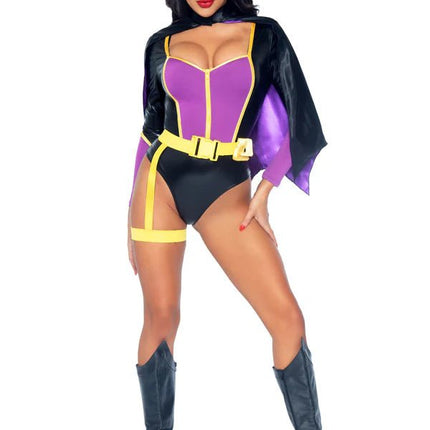 Batgirl Kostuum Zwart Paars Dames Bodysuit Leg Avenue - Partywinkel - 714718557281