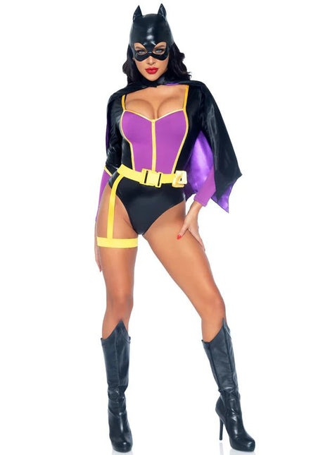 Batgirl Kostuum Zwart Paars Dames Bodysuit Leg Avenue - Partywinkel - 714718557281