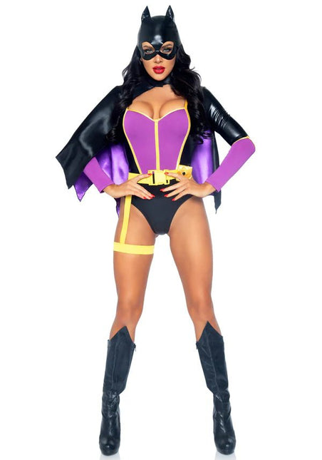 Batgirl Kostuum Zwart Paars Dames Bodysuit Leg Avenue - Partywinkel - 714718557281