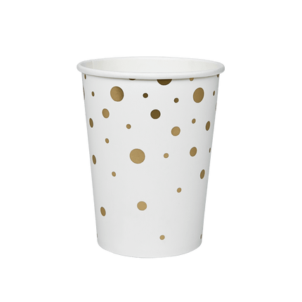 Bekers Gouden Stippen Wit 13cm 8st van Paper Dreams koop je bij Partywinkel