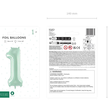 Palloncino figura 1 anno verde menta 72 cm