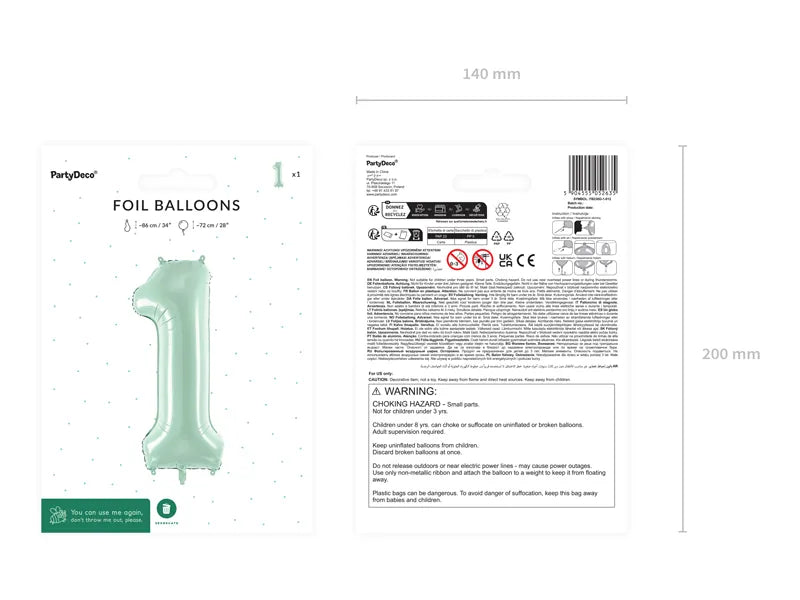 Palloncino figura 1 anno verde menta 72 cm