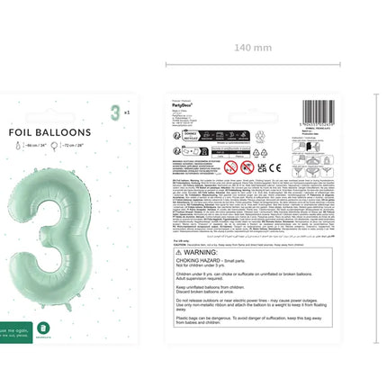 Palloncino figura 3 anni verde menta 72 cm