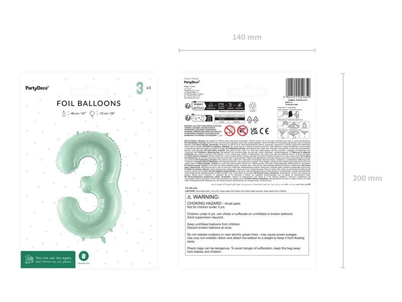 Palloncino figura 3 anni verde menta 72 cm