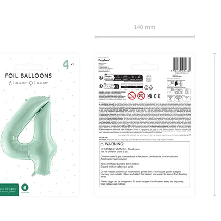 Palloncino 4 anni verde menta vuoto 72 cm