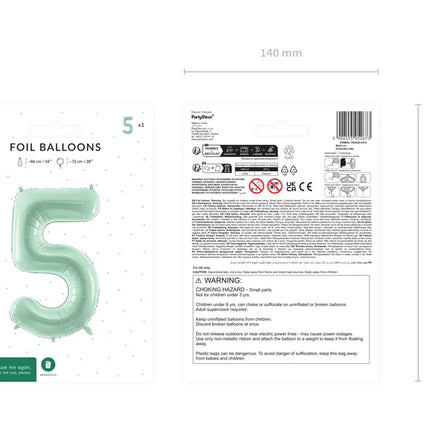 Palloncino 5 anni verde menta vuoto 72 cm