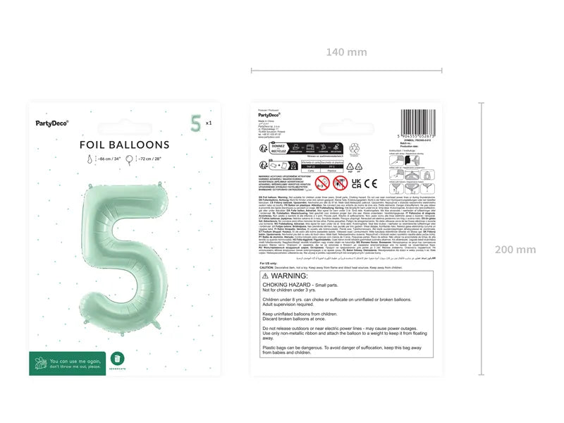 Palloncino 5 anni verde menta vuoto 72 cm