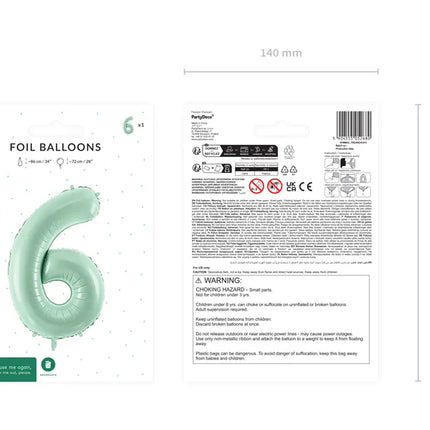 Palloncino figura 6 anni verde menta vuoto 72 cm