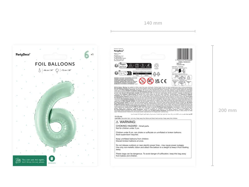 Palloncino figura 6 anni verde menta vuoto 72 cm
