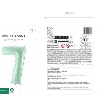 Palloncino 7 anni verde menta vuoto 72 cm