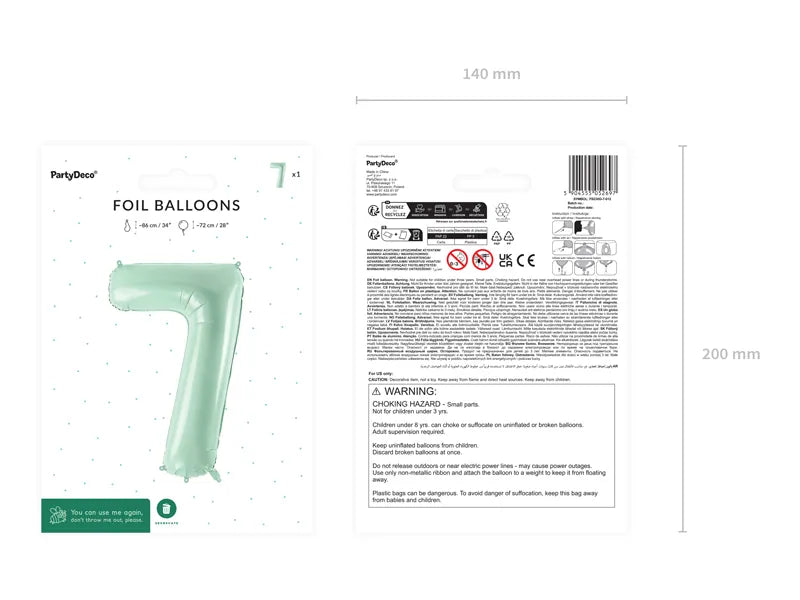 Palloncino 7 anni verde menta vuoto 72 cm