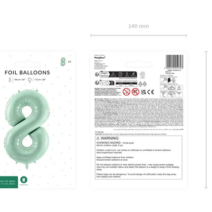 Palloncino di figura 8 anni verde menta vuoto 72cm