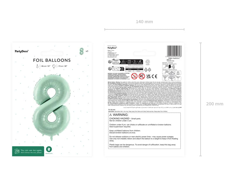 Palloncino di figura 8 anni verde menta vuoto 72cm
