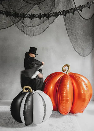 Palloncino ad elio a forma di zucca nero bianco vuoto 39 cm