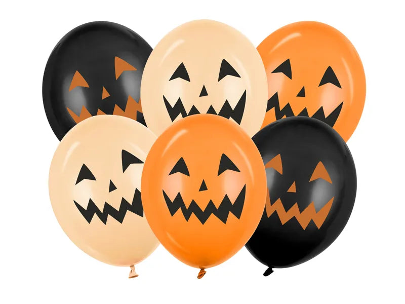 Palloncini di Halloween Zucche arancioni nere 30 cm 6 pezzi