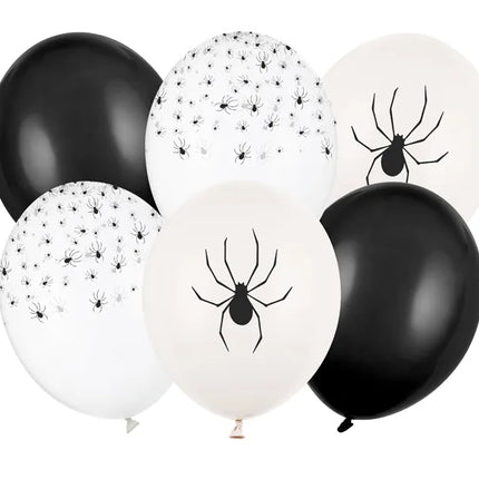 Palloncini di Halloween Ragni bianchi e neri 30 cm 6 pezzi