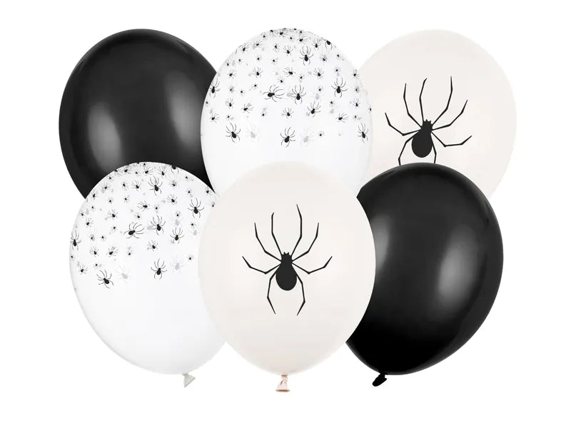 Palloncini di Halloween Ragni bianchi e neri 30 cm 6 pezzi