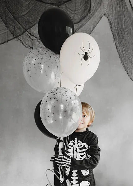 Palloncini di Halloween Ragni bianchi e neri 30 cm 6 pezzi