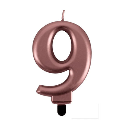 Candela “9 anni” rosa metallizzato, 7 cm