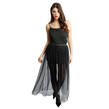 Abito Tule Rok da donna, nero con paillettes verdi