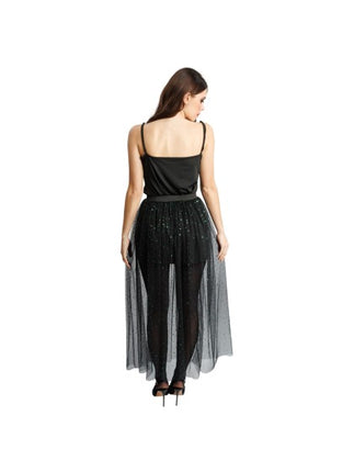 Abito Tule Rok da donna, nero con paillettes verdi
