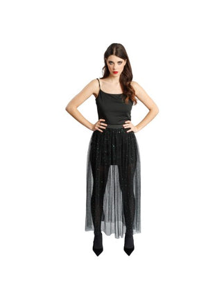 Abito Tule Rok da donna, nero con paillettes verdi