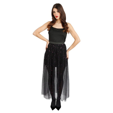 Abito Tule Rok da donna, nero con paillettes viola