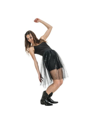 Gonna in tulle nero con glitter da donna, taglia unica