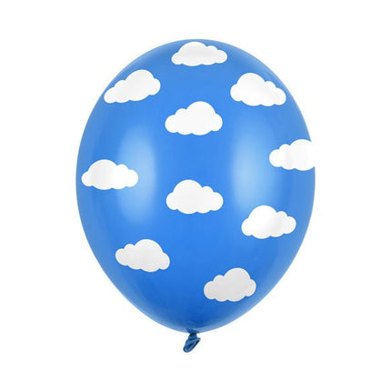 Blauwe Ballonnen Witte Wolken 30cm 6st van Partydeco koop je bij Partywinkel