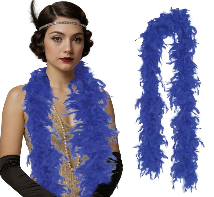 Blauwe Boa Veren 80gr van Fiestas Guirca koop je bij Partywinkel