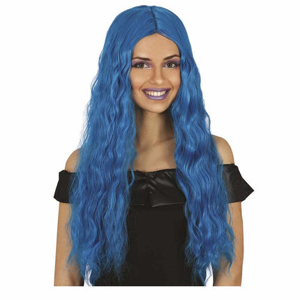 Blauwe Pruik Lang Haar Golvend van Fiestas Guirca koop je bij Partywinkel