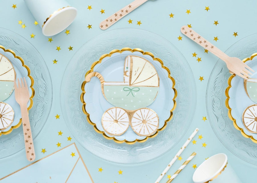 Blauwe Servetten Kinderwagen 14cm 20st van Partydeco koop je bij Partywinkel