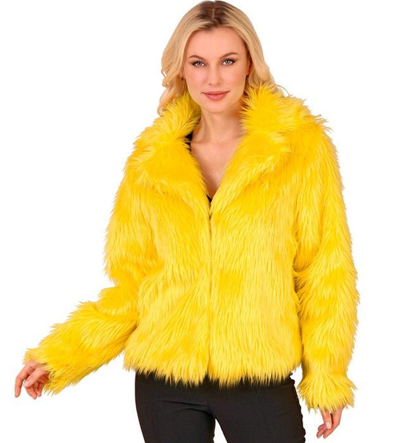 Bontjas Pluche Dames Geel van Widmann koop je bij Partywinkel