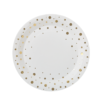 Borden Gouden Stippen Wit 20cm 8st van Paper Dreams koop je bij Partywinkel