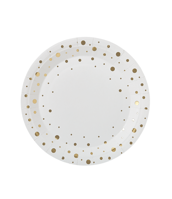 Borden Gouden Stippen Wit 20cm 8st van Paper Dreams koop je bij Partywinkel