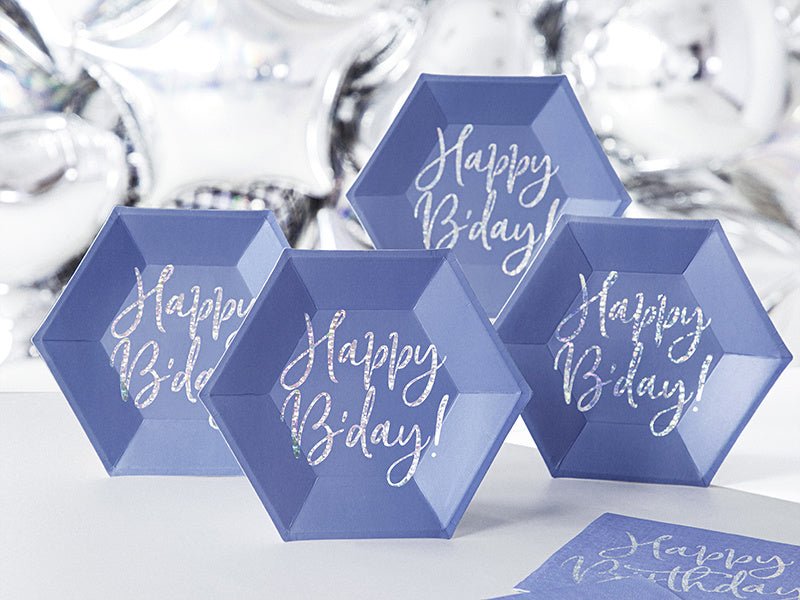 Borden Happy B'Day Blauw 20cm 6st van Partydeco koop je bij Partywinkel