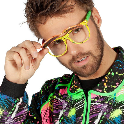 Bril 80's hologram met klep - Partywinkel - 8720059011421
