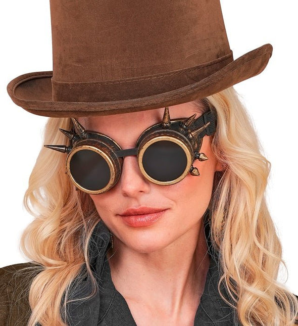 Bril Steampunk Antiek Goud Gespijkerd van Widmann koop je bij Partywinkel