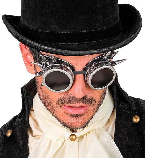 BRIL STEAMPUNK ANTIEK ZILVER GESPIJKERD van Widmann koop je bij Partywinkel