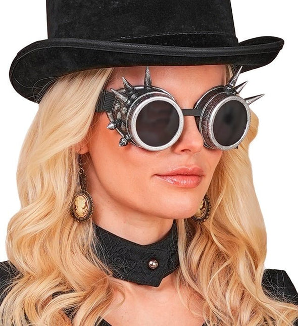 BRIL STEAMPUNK ANTIEK ZILVER GESPIJKERD van Widmann koop je bij Partywinkel