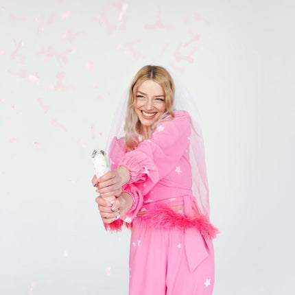 Bruiloft Sluier Wit Met Roze Kwastjes van Partydeco koop je bij Partywinkel