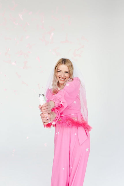 Bruiloft Sluier Wit Met Roze Kwastjes van Partydeco koop je bij Partywinkel